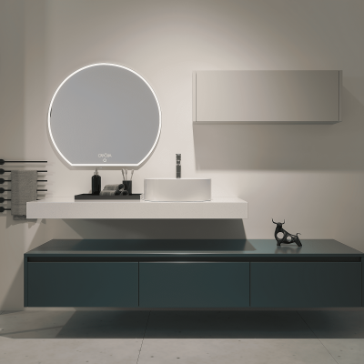 Wall Hung Vanity in Teal Blue Modern Style