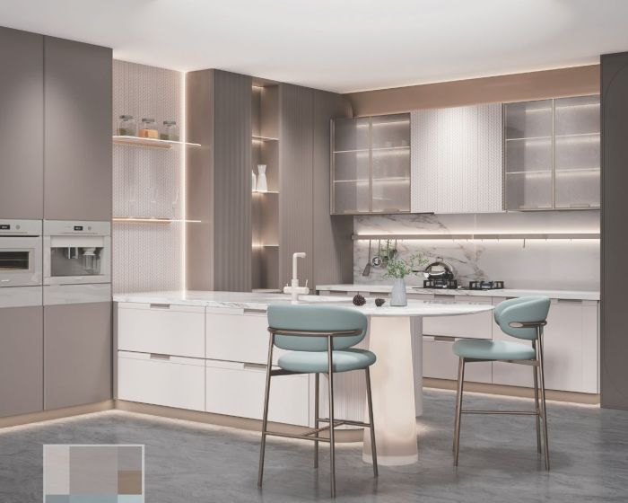 Moqi Series Modern Elegant Kitchen Cabinets with Island Table